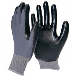 BUSTERSFLEX Gants 5 doigts, en nylon, paume enduite nitril gris, dos a&eacute;r&eacute;. 